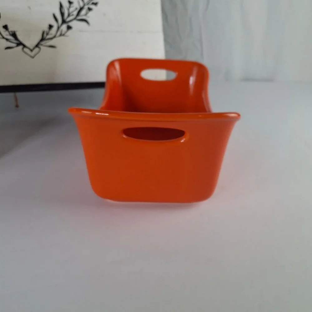 Rachael Ray Orange Stoneware Loaf Pan 9x5 Ceramic Baker G014 Integrated Handles